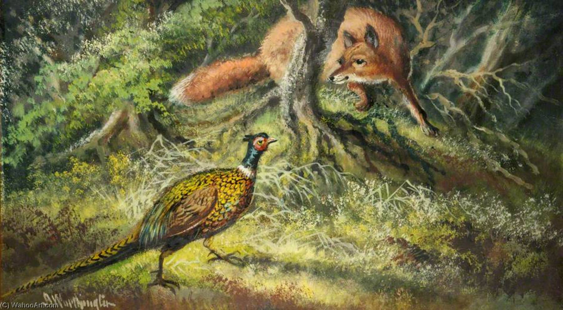 Wikioo.org - The Encyclopedia of Fine Arts - Painting, Artwork by Alfred Worthington - Fox and Pheasant