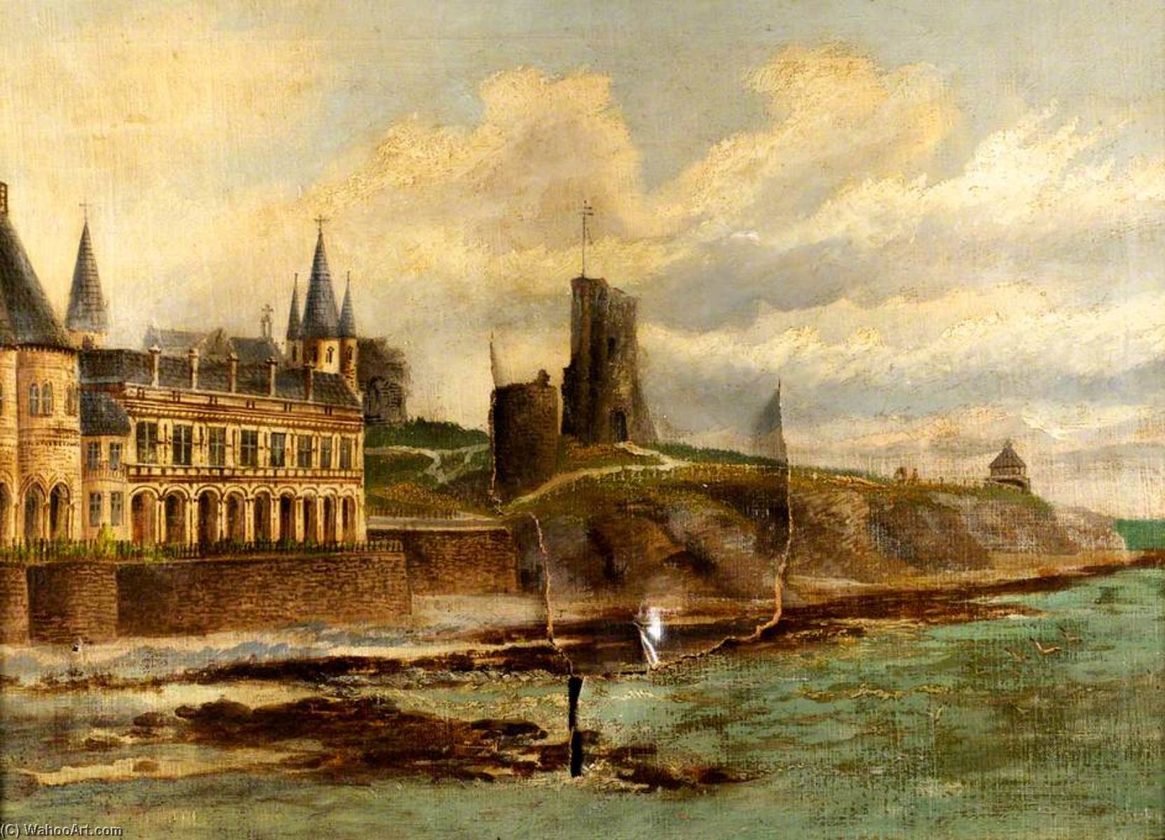 Wikioo.org - The Encyclopedia of Fine Arts - Painting, Artwork by Alfred Worthington - Old College and Castle, Aberystwyth
