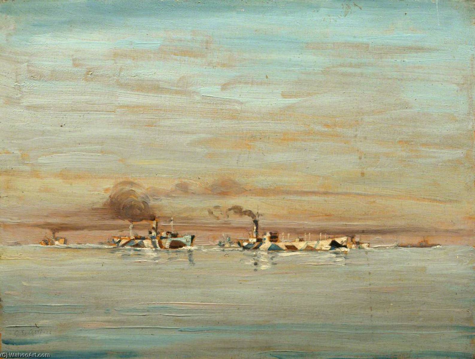 Wikioo.org - The Encyclopedia of Fine Arts - Painting, Artwork by Geoffrey Stephen Allfree - A Convoy in the Channel