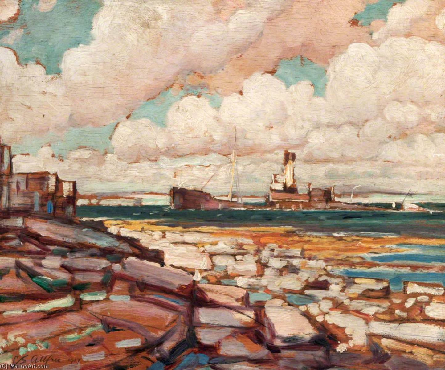 Wikioo.org - The Encyclopedia of Fine Arts - Painting, Artwork by Geoffrey Stephen Allfree - Submarined Ship Coming into Kirkwall