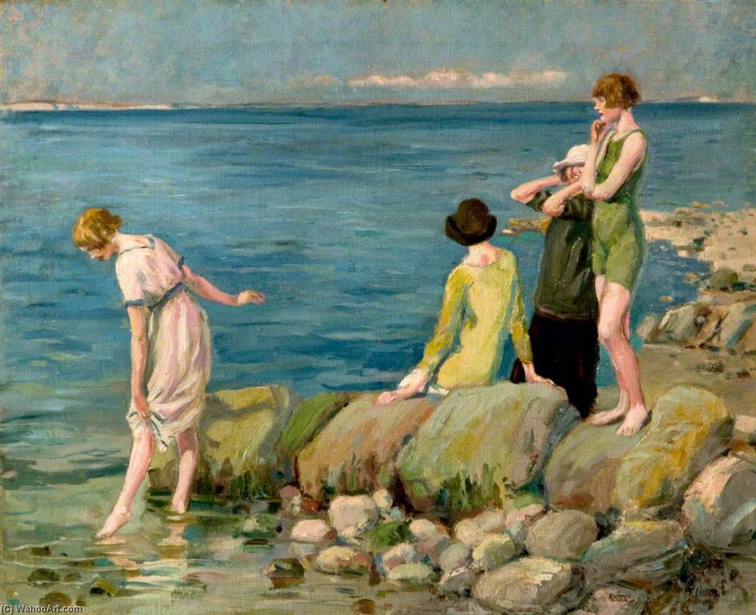 Wikoo.org - موسوعة الفنون الجميلة - اللوحة، العمل الفني Eustace P. E Nash - Four Women Bathers at Studland, Dorset