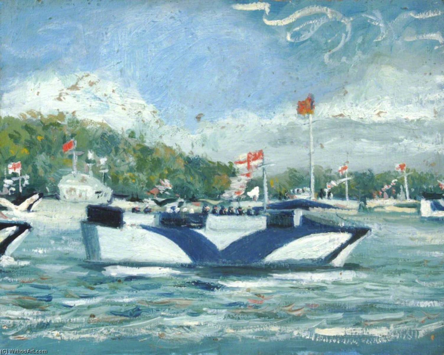 Wikioo.org - The Encyclopedia of Fine Arts - Painting, Artwork by Arthur Cozens - Camouflaged Naval Launch, World War II