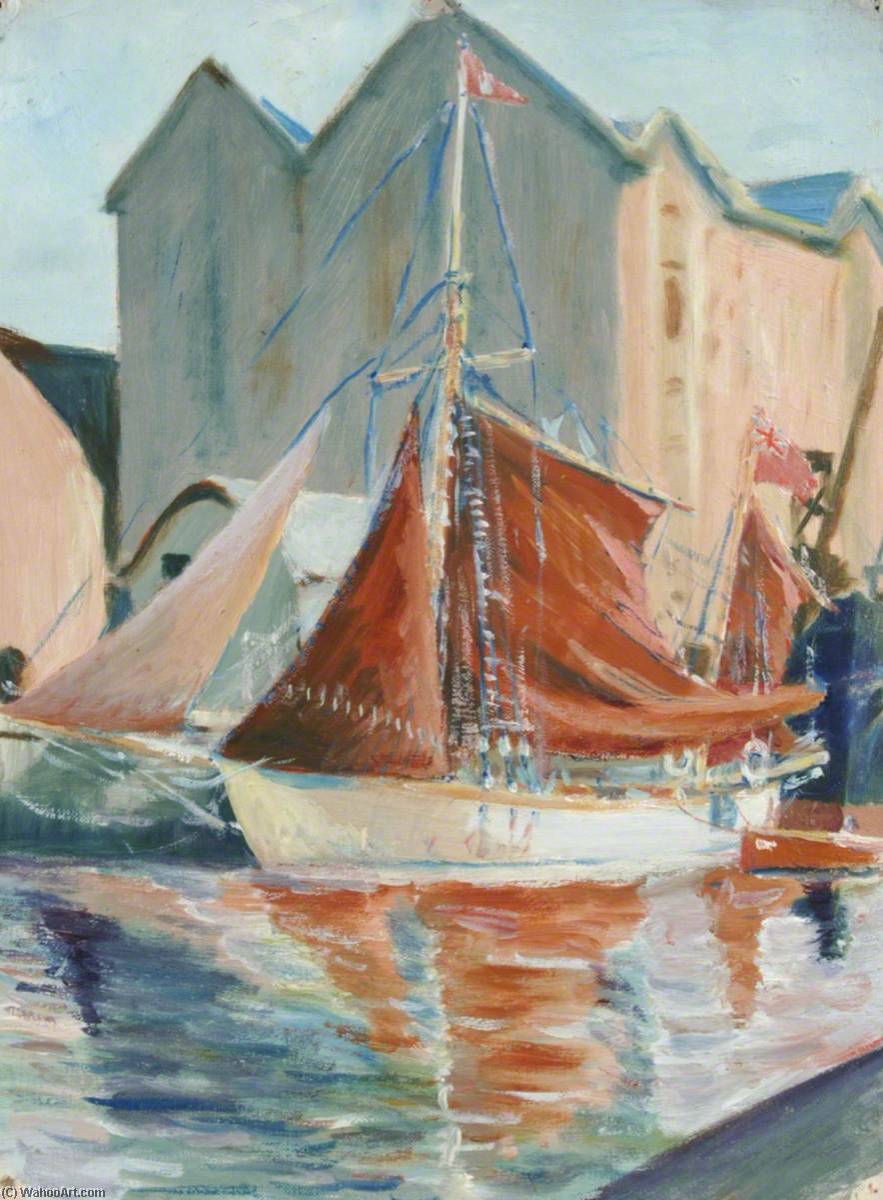 Wikioo.org - The Encyclopedia of Fine Arts - Painting, Artwork by Arthur Cozens - Coastal Vessel, Inner Dock