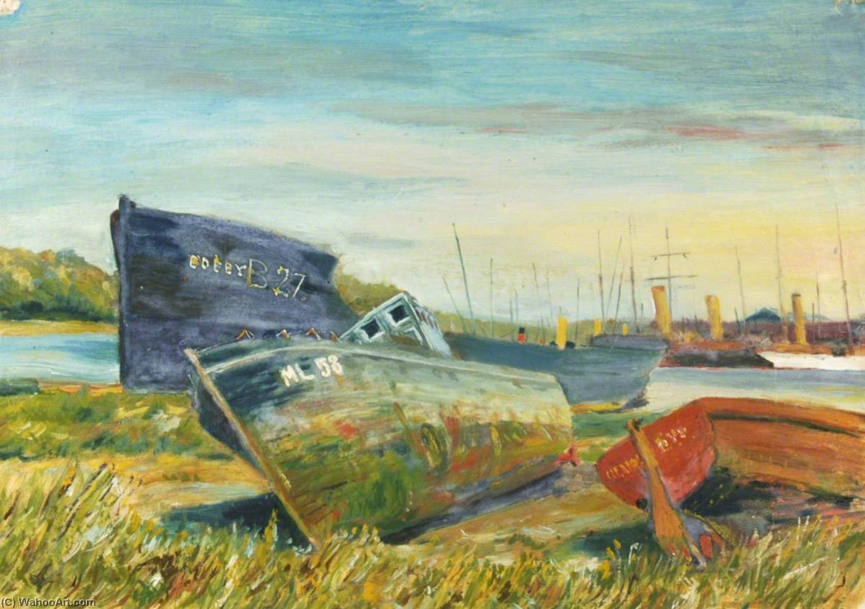 Wikioo.org - The Encyclopedia of Fine Arts - Painting, Artwork by Arthur Cozens - Derelict Fishing Boats