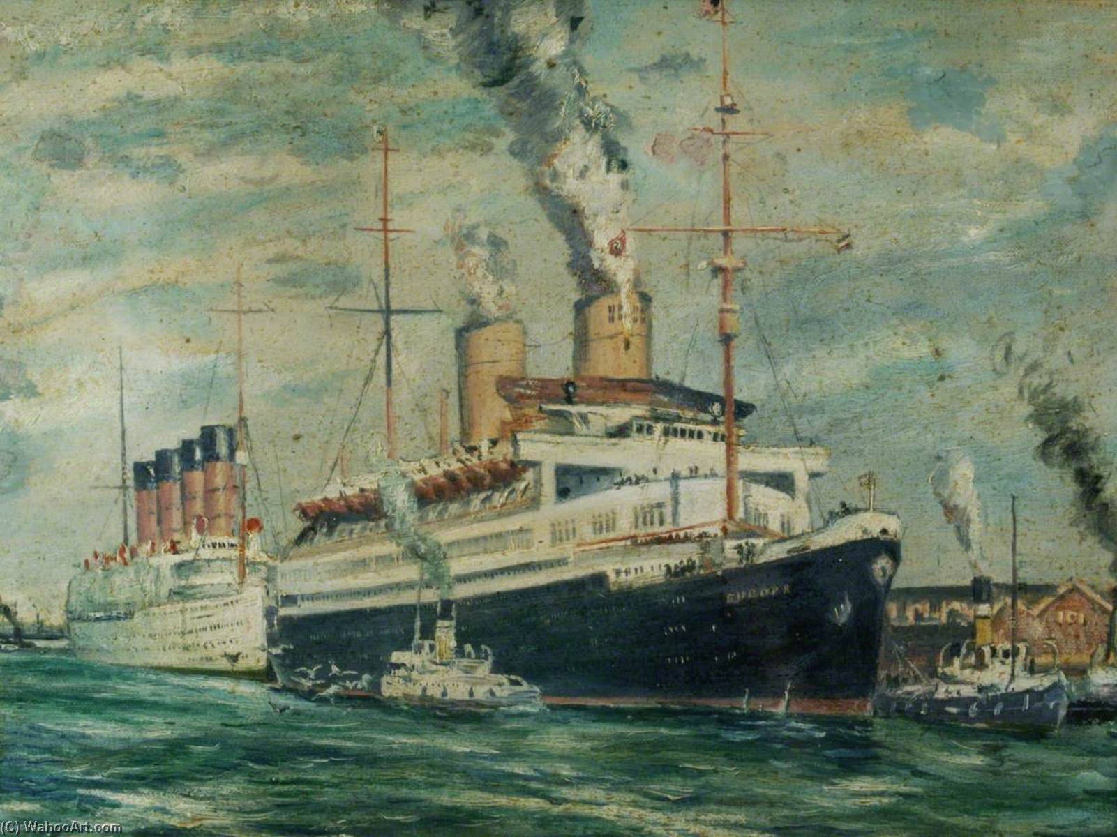 Wikioo.org - The Encyclopedia of Fine Arts - Painting, Artwork by Arthur Cozens - SS 'Europa' Departing Southampton