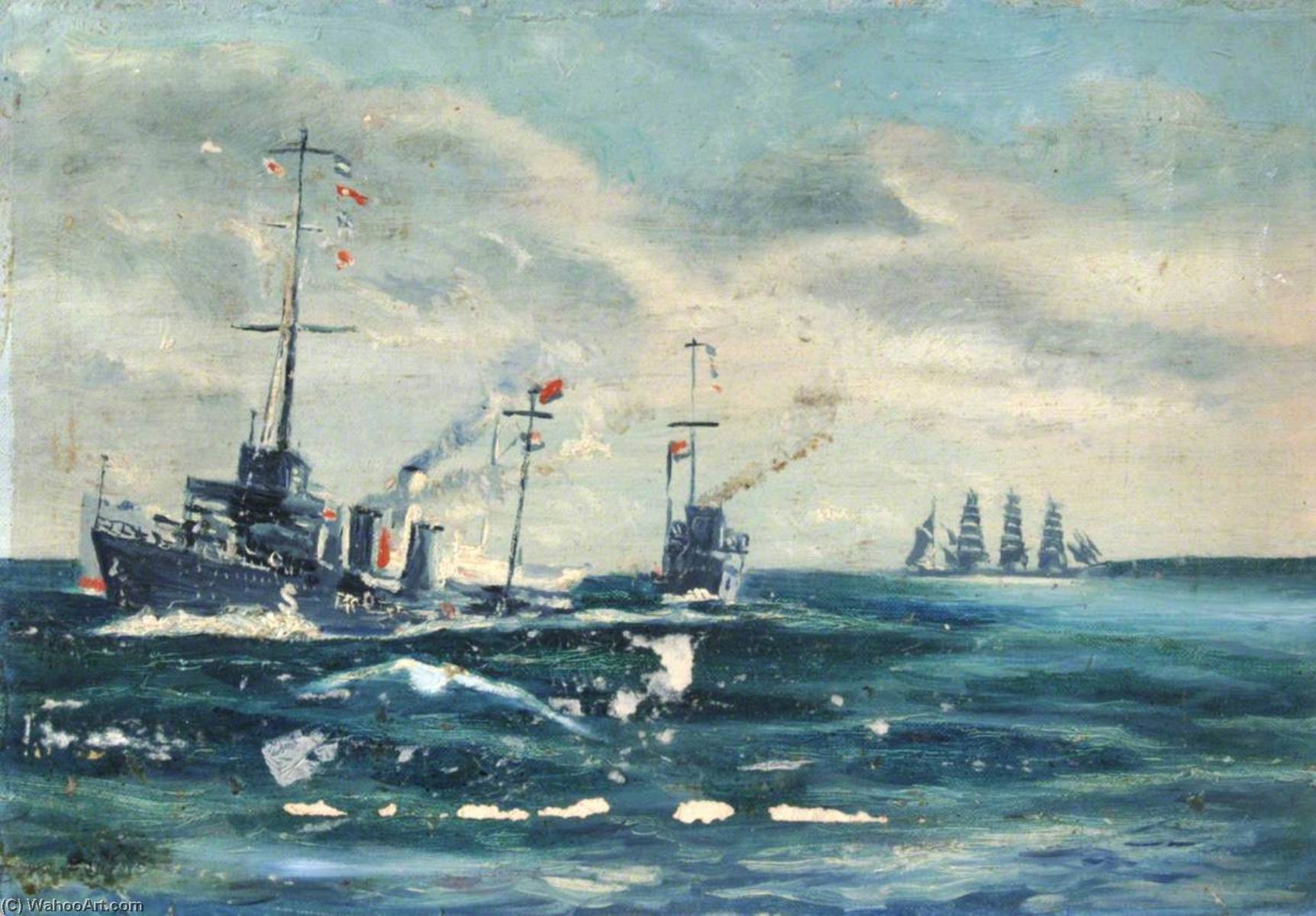 Wikioo.org - The Encyclopedia of Fine Arts - Painting, Artwork by Arthur Cozens - Destroyers Protecting Shipping
