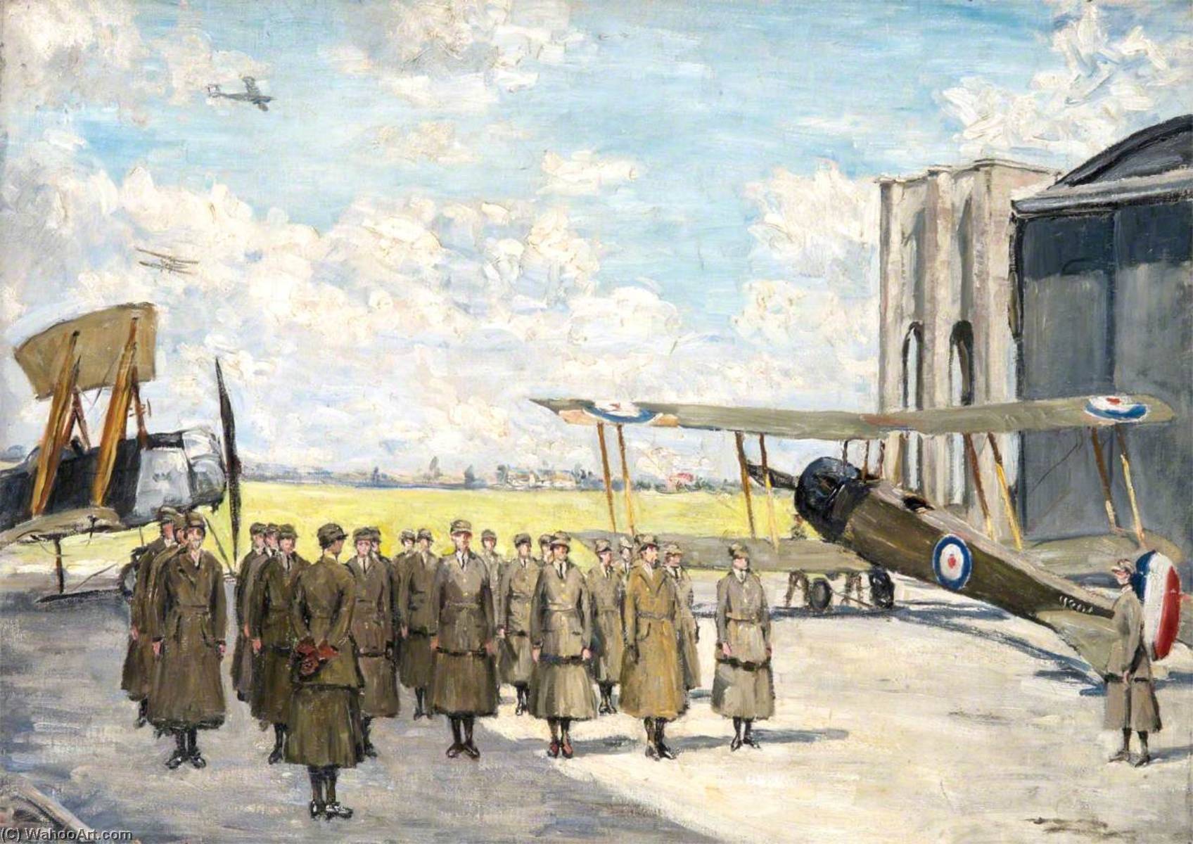 Wikioo.org - The Encyclopedia of Fine Arts - Painting, Artwork by Fairlie Harmar - Women's Royal Air Force Workers Drilling at Andover Aerodrome