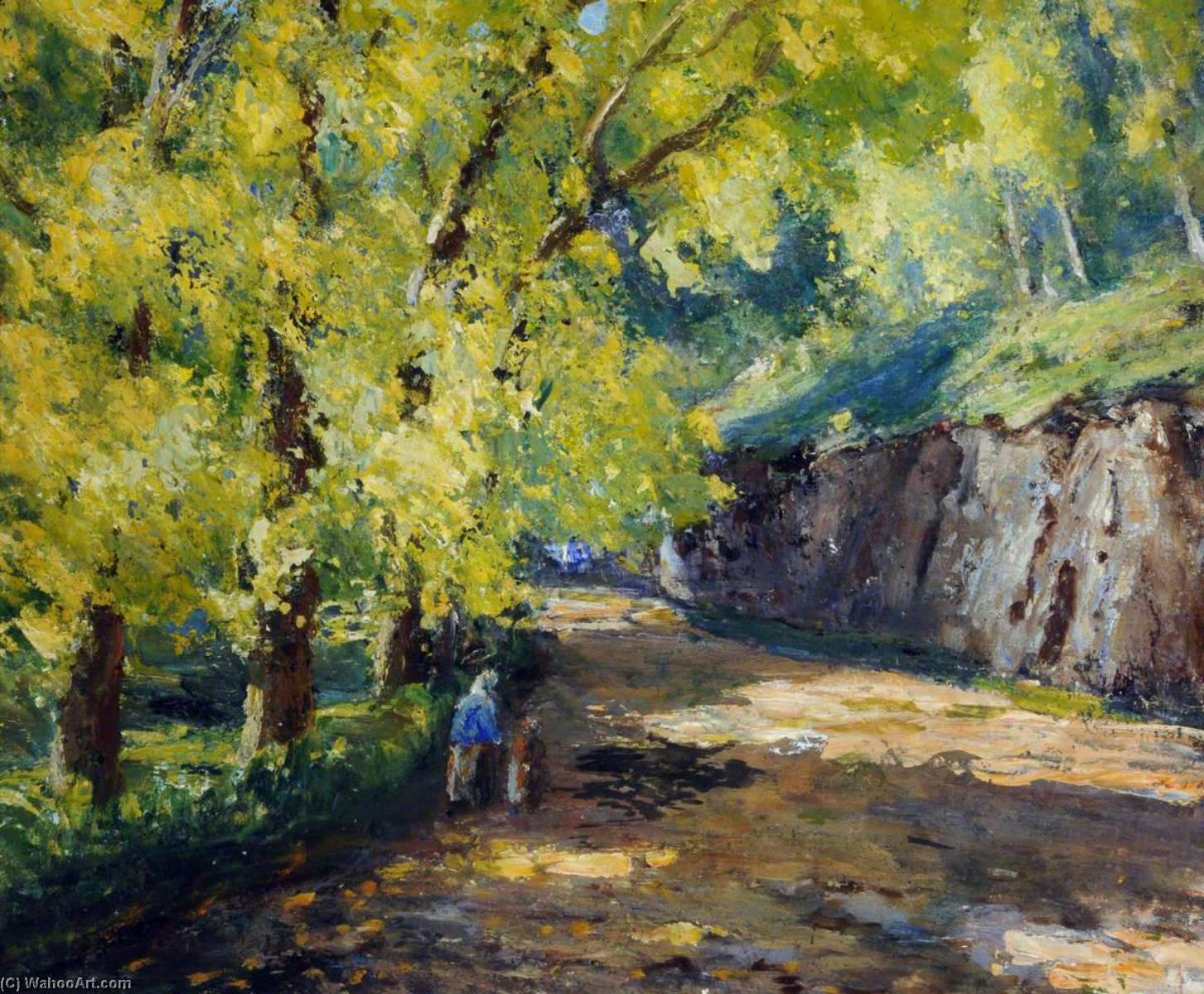 Wikioo.org - The Encyclopedia of Fine Arts - Painting, Artwork by Francis William Synge Le Maistre - Wooded Lane with Figures