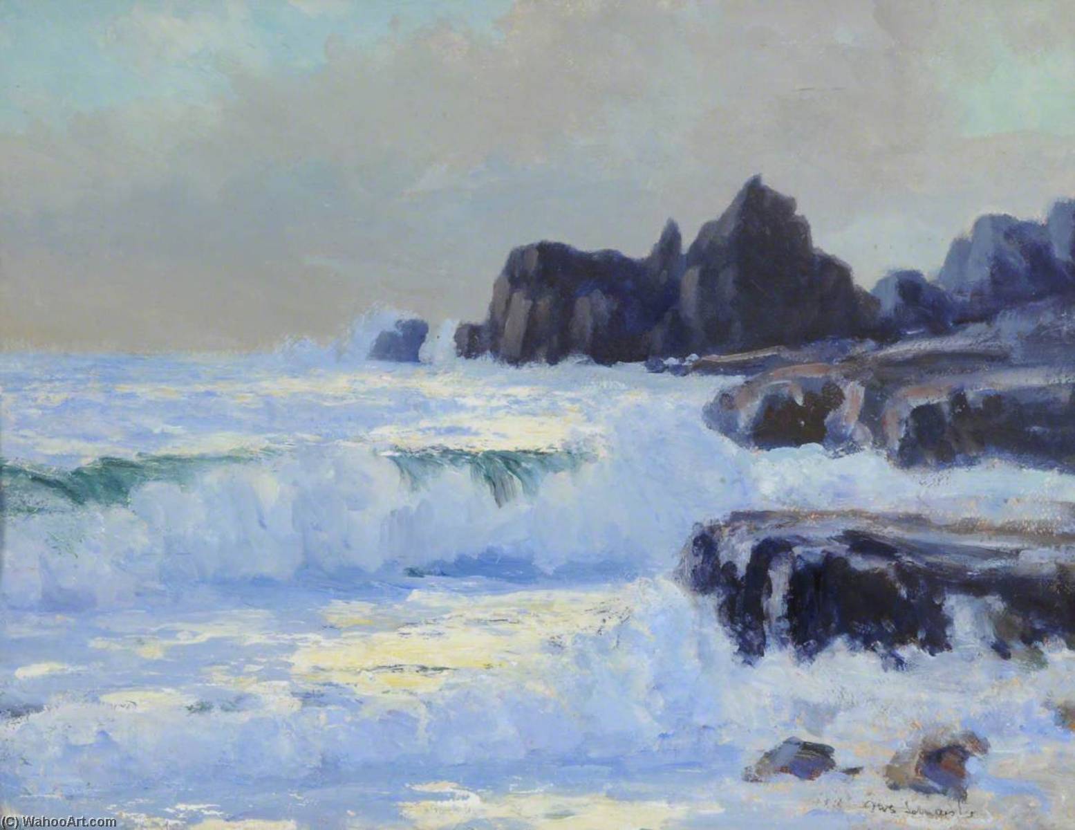 Wikioo.org - The Encyclopedia of Fine Arts - Painting, Artwork by Francis William Synge Le Maistre - Rocks and Sea off La Moye Point
