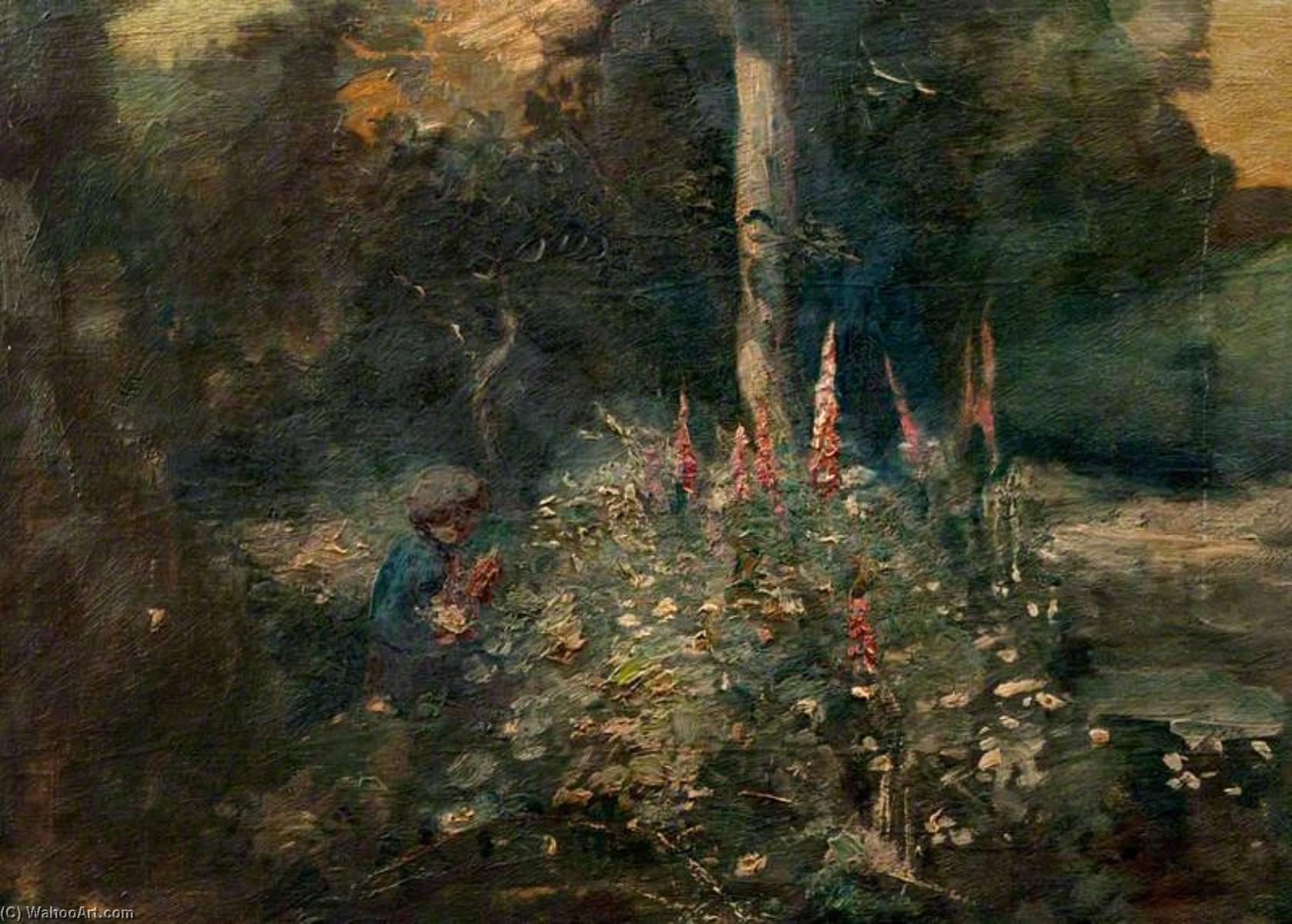 WikiOO.org - Encyclopedia of Fine Arts - Lukisan, Artwork George Bain - Child amongst Foxgloves