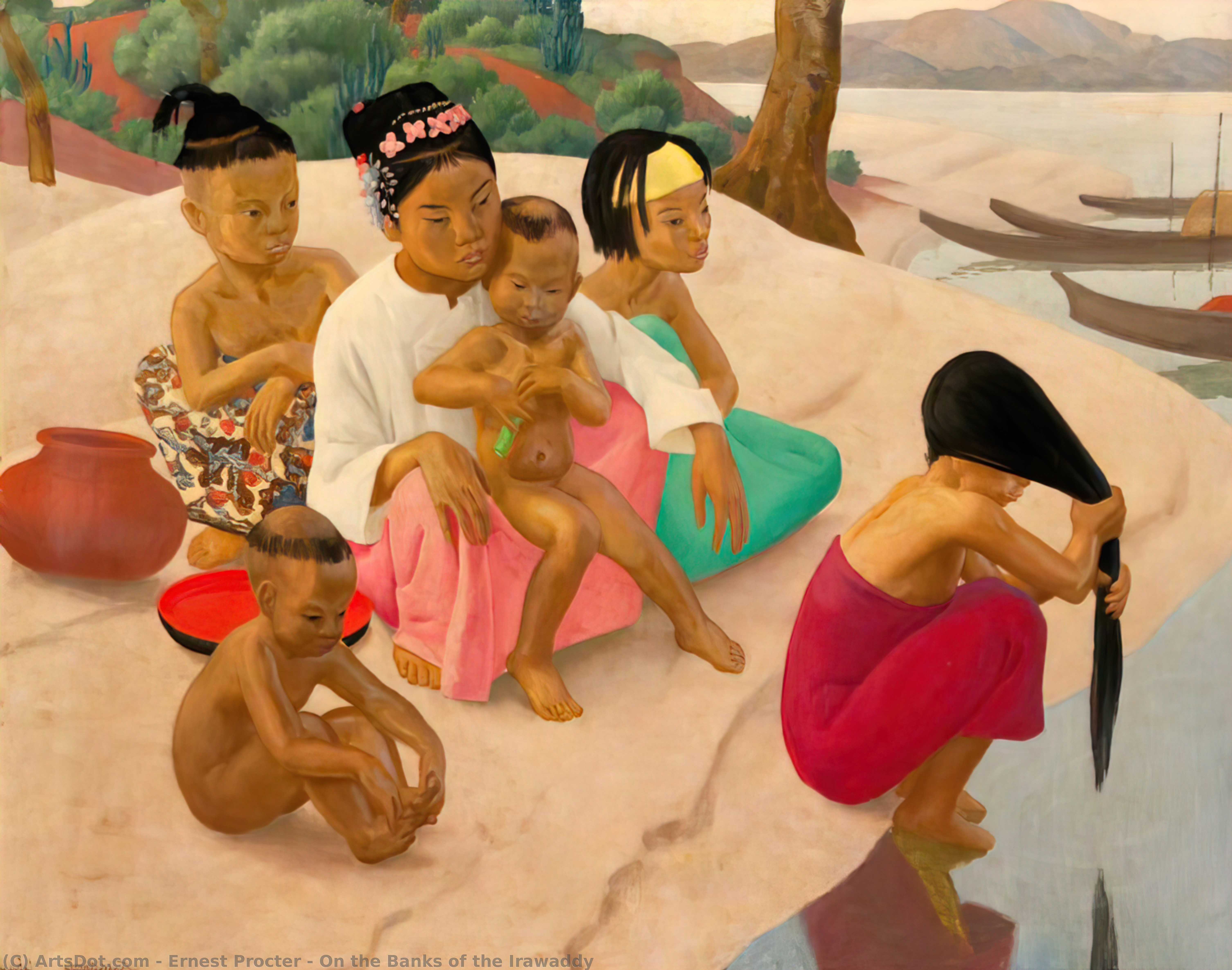 Wikoo.org - موسوعة الفنون الجميلة - اللوحة، العمل الفني Ernest Procter - On the Banks of the Irawaddy