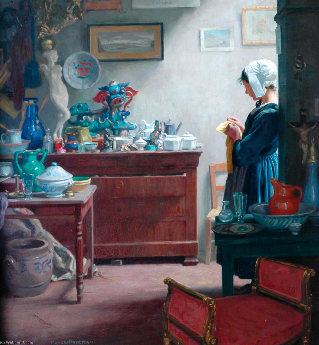 Wikioo.org - The Encyclopedia of Fine Arts - Painting, Artwork by Ernest Procter - A Brittany Antique Shop