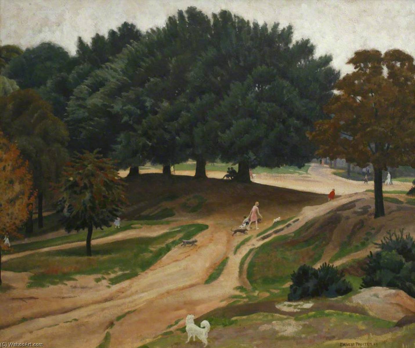 Wikioo.org – La Enciclopedia de las Bellas Artes - Pintura, Obras de arte de Ernest Procter - Heath hampstead cifras  asícomo  perros  entre  árboles