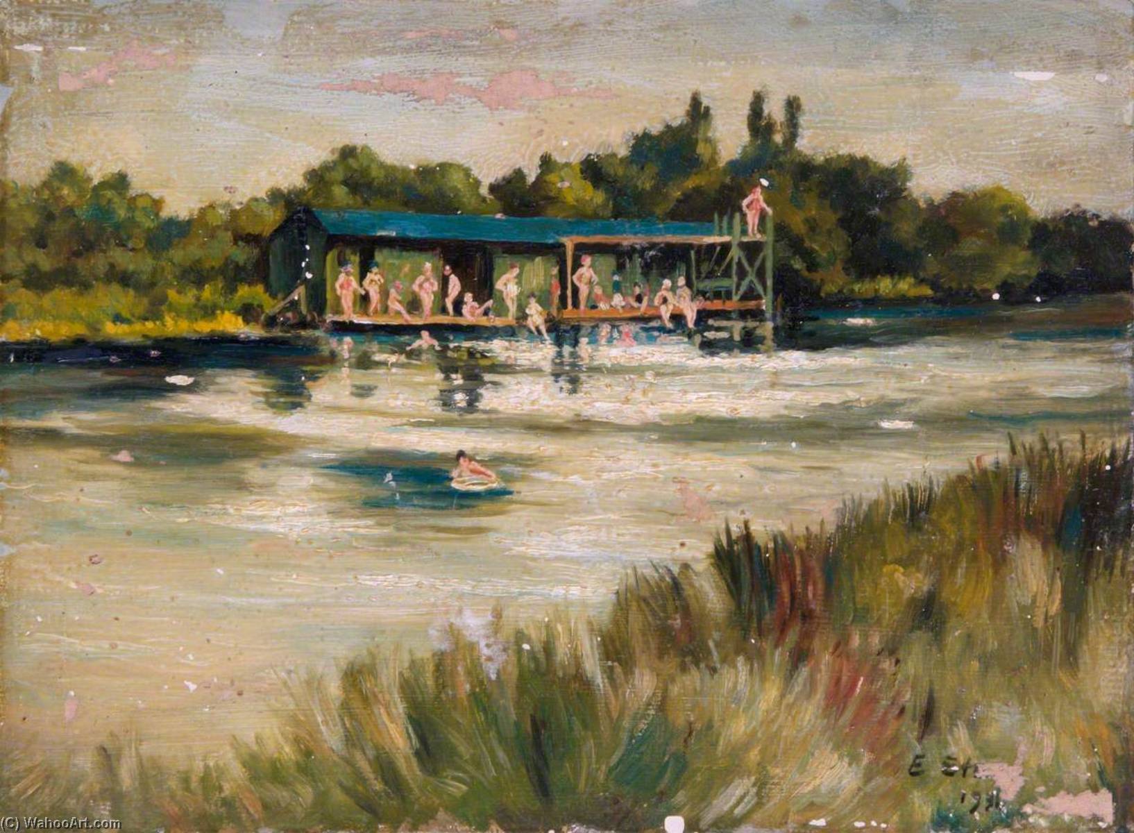 Wikioo.org - The Encyclopedia of Fine Arts - Painting, Artwork by Ernest Stamp - Women's Bathing Pool, Hampstead