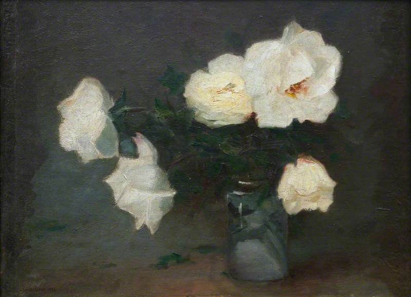 Wikioo.org - The Encyclopedia of Fine Arts - Painting, Artwork by John Thomas Richardson - Vase with White Roses