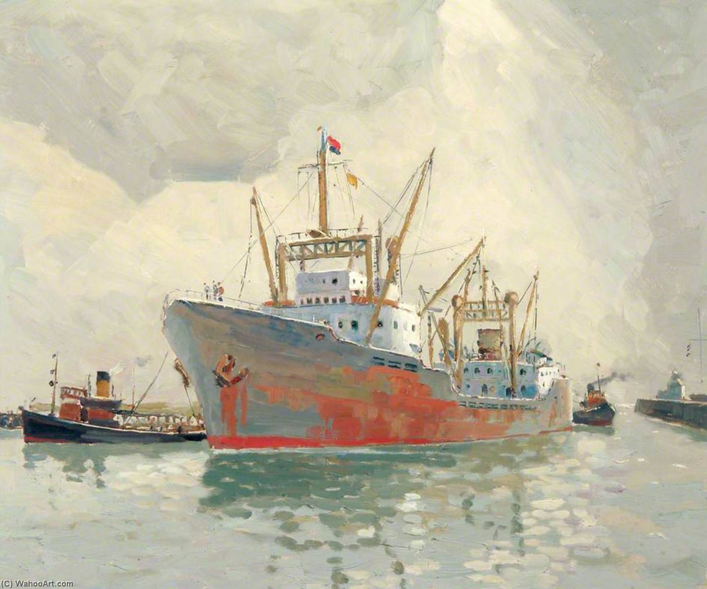 Wikioo.org - The Encyclopedia of Fine Arts - Painting, Artwork by Rowland Fisher - Cargo Vessel Entering Yarmouth Haven