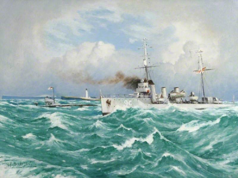 Wikioo.org - The Encyclopedia of Fine Arts - Painting, Artwork by George Fagan Bradshaw - Submarine and Escort