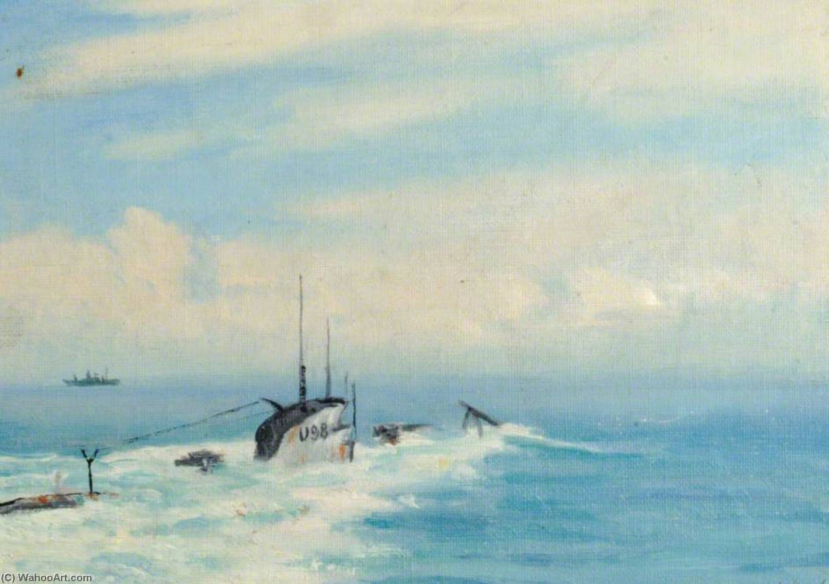 Wikioo.org - The Encyclopedia of Fine Arts - Painting, Artwork by George Fagan Bradshaw - Sinking of 'U98' (First World War)