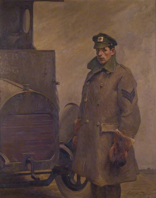 Wikioo.org - The Encyclopedia of Fine Arts - Painting, Artwork by Gilbert Rogers - A British Red Cross Society and Order of St John of Jerusalem Motor Driver