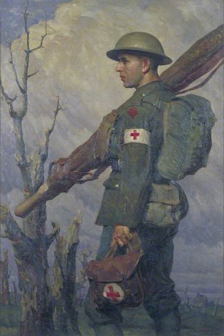 Wikioo.org - The Encyclopedia of Fine Arts - Painting, Artwork by Gilbert Rogers - A Royal Army Medical Corps Stretcher Bearer, Fully Equipped
