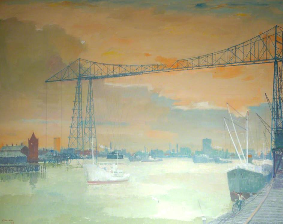 Wikioo.org - The Encyclopedia of Fine Arts - Painting, Artwork by Robin Darwin - Transporter Bridge, Middlesbrough, Tees Valley