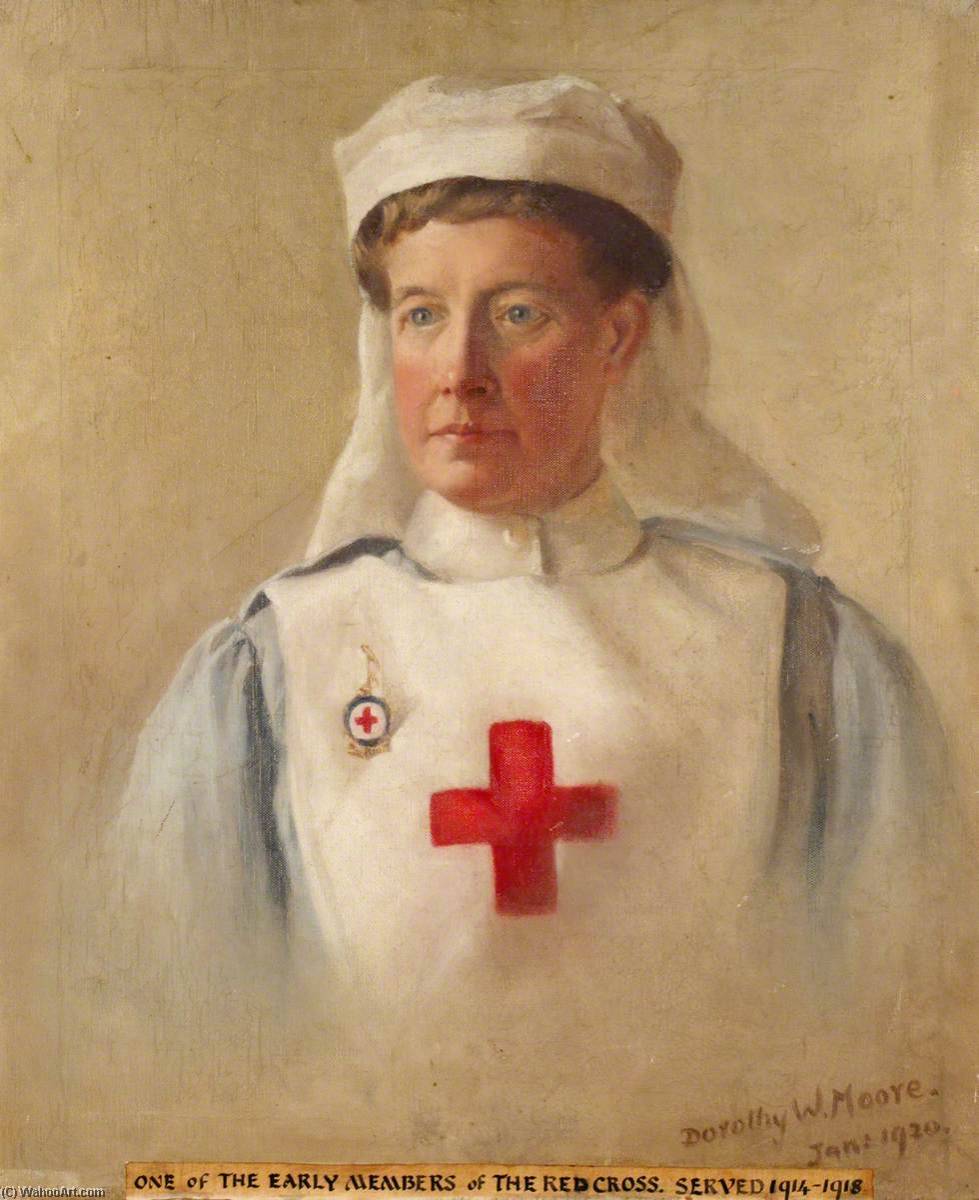 Wikioo.org - The Encyclopedia of Fine Arts - Painting, Artwork by Dorothy W Moore - Miss Moore in British Red Cross Voluntary Aid Detachment Uniform