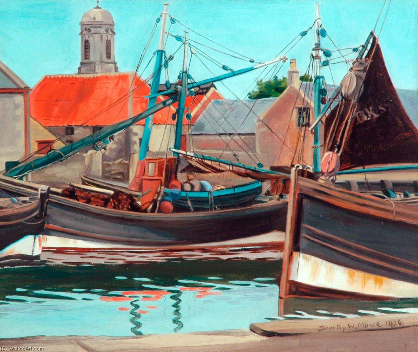 Wikioo.org - The Encyclopedia of Fine Arts - Painting, Artwork by Dorothy W Moore - The Harbour, Eyemouth, Berwickshire