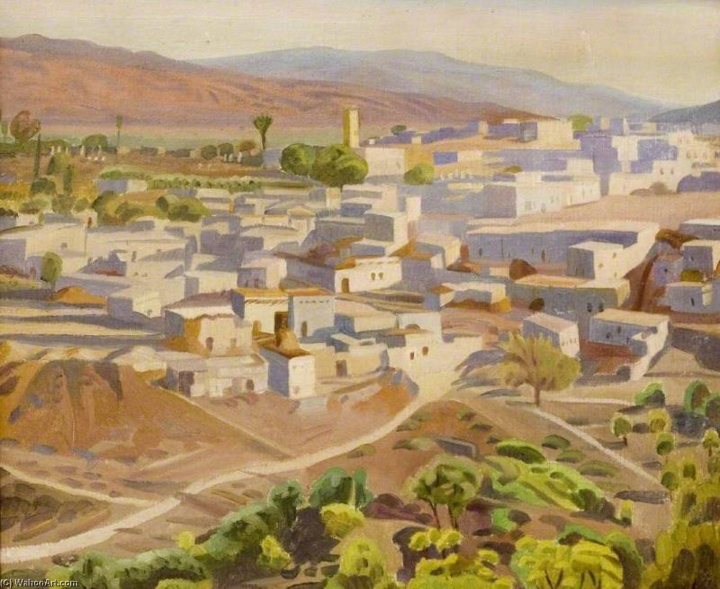 Wikioo.org - The Encyclopedia of Fine Arts - Painting, Artwork by Doris Boulton Maude - View of a Village and River (possibly the Nile)