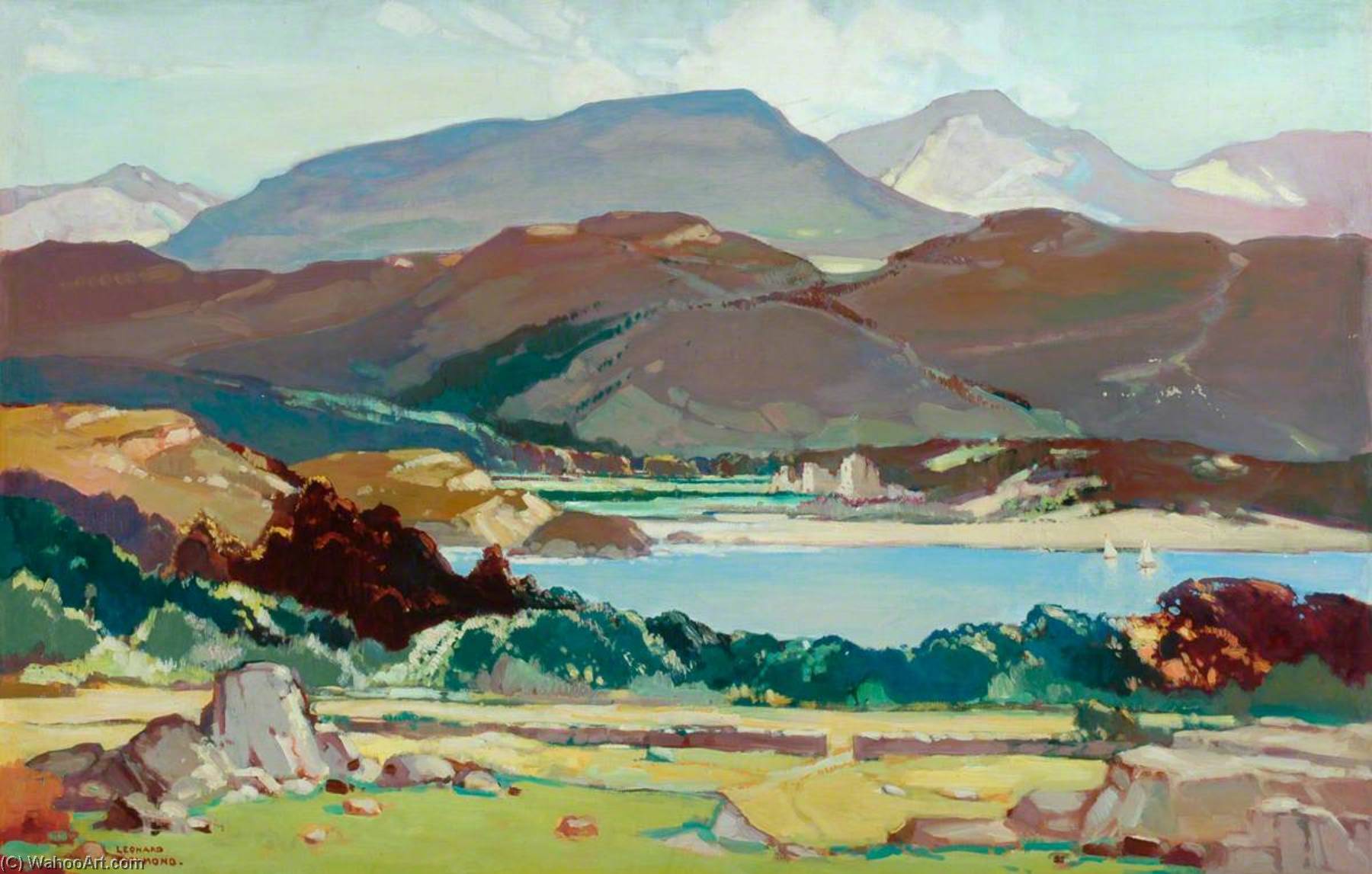 Wikioo.org - The Encyclopedia of Fine Arts - Painting, Artwork by Leonard Richmond - Wales (Great Western Railway London, Midland and Scottish Railway poster artwork)