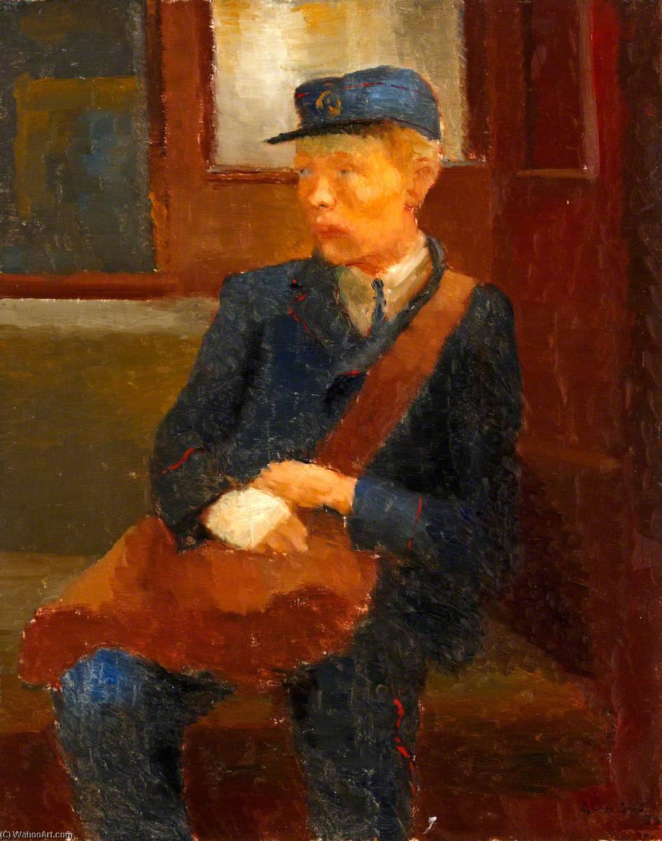 Wikioo.org - The Encyclopedia of Fine Arts - Painting, Artwork by Lynton Harold Lamb - Telegraph Boy with a Bandaged Hand, in the Underground