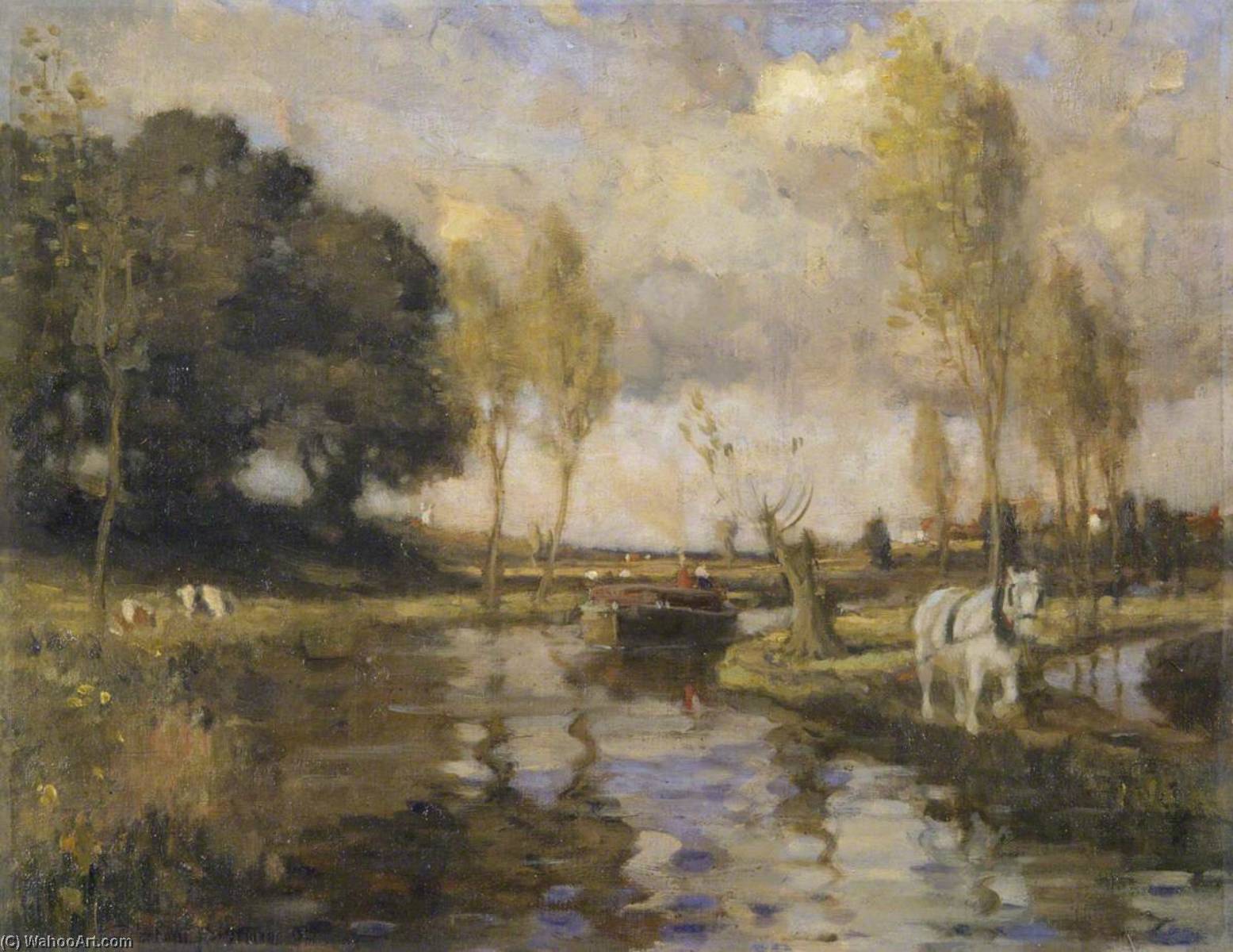Wikioo.org - The Encyclopedia of Fine Arts - Painting, Artwork by Bertram Priestman - Landscape with a Canal