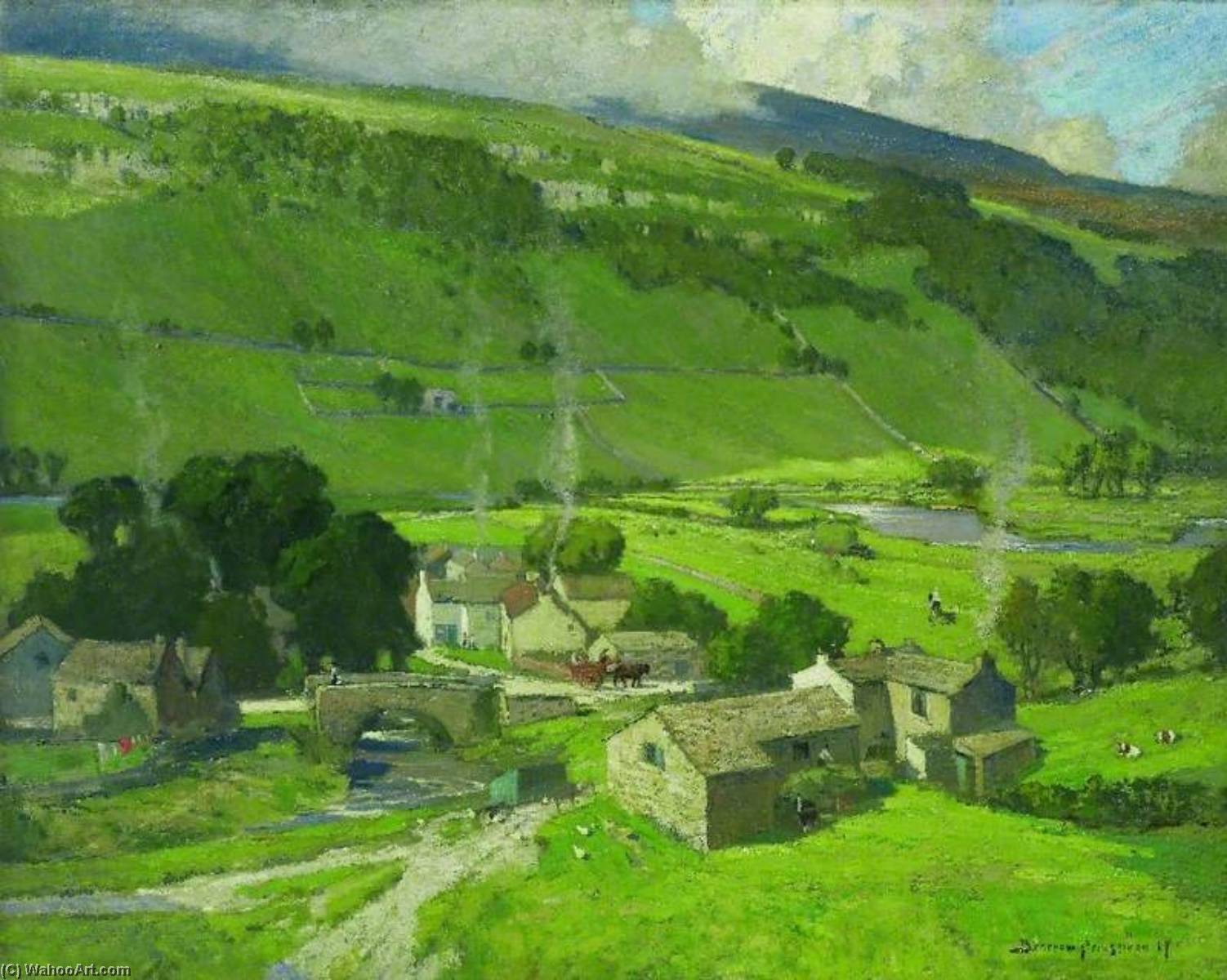 Wikioo.org - The Encyclopedia of Fine Arts - Painting, Artwork by Bertram Priestman - The Hill Bound Village