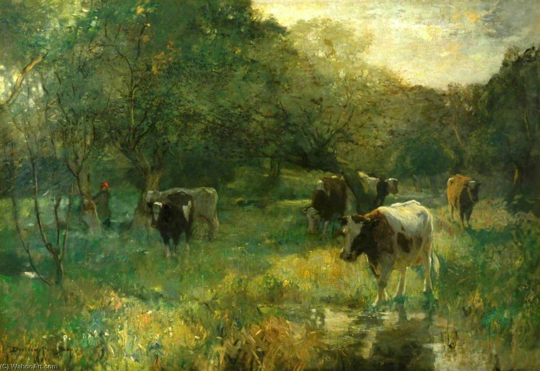 Wikioo.org - The Encyclopedia of Fine Arts - Painting, Artwork by Bertram Priestman - Valley Pasture, Marsh Meadows