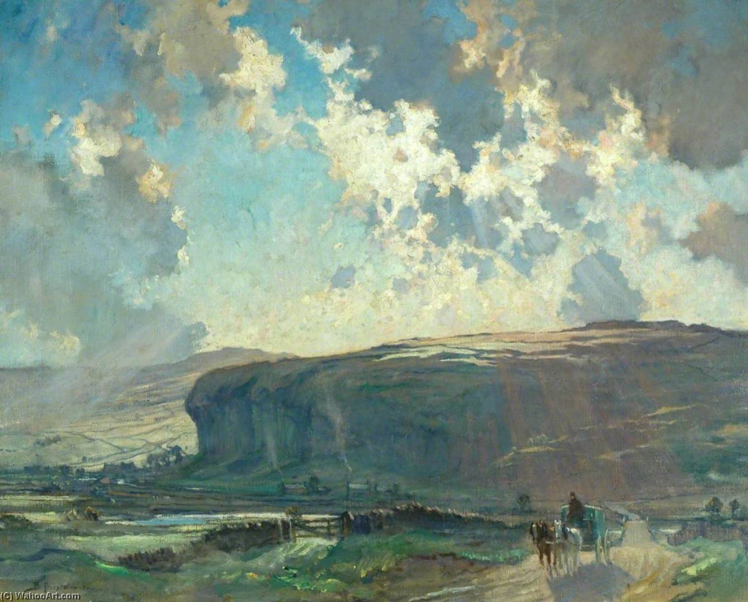 Wikioo.org - The Encyclopedia of Fine Arts - Painting, Artwork by Bertram Priestman - His Majesty's Mail, Kilnsey Crag