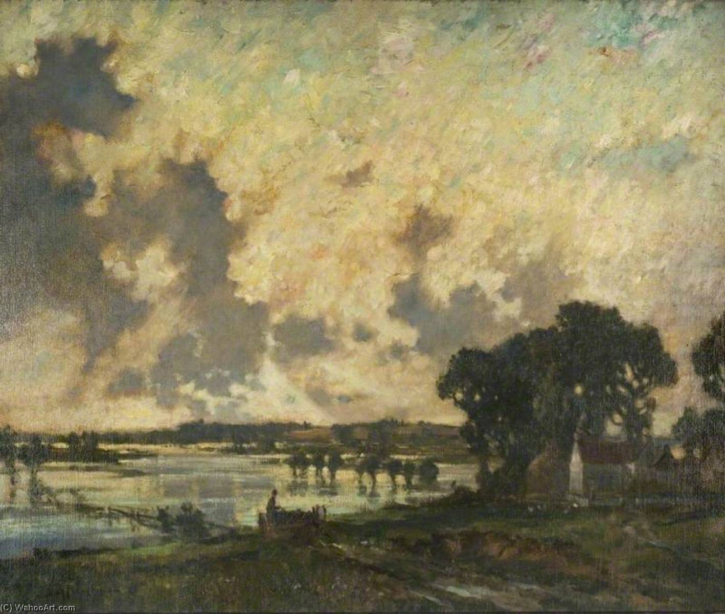 Wikioo.org - The Encyclopedia of Fine Arts - Painting, Artwork by Bertram Priestman - Evening on the Marshes