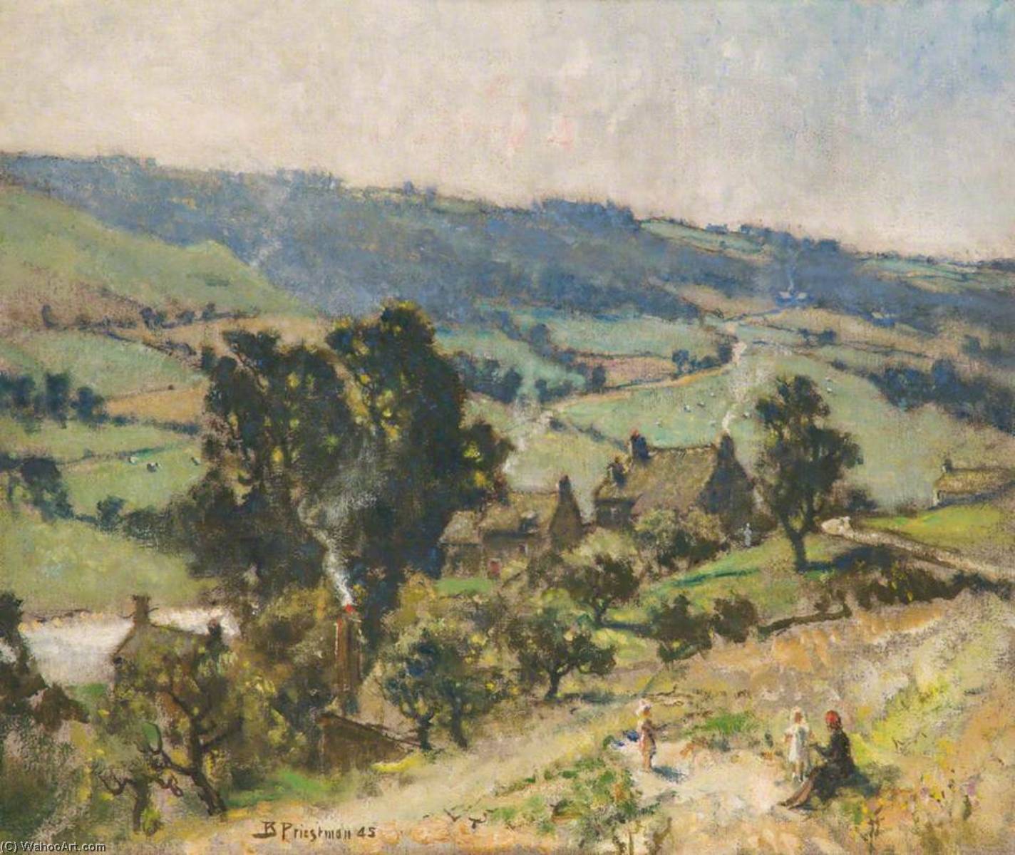 Wikioo.org - The Encyclopedia of Fine Arts - Painting, Artwork by Bertram Priestman - A Cotswold Village