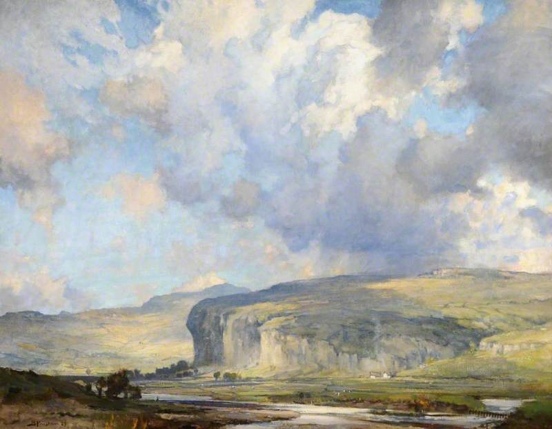 Wikioo.org - The Encyclopedia of Fine Arts - Painting, Artwork by Bertram Priestman - Kilnsey Crag, Wharfedale, Yorkshire