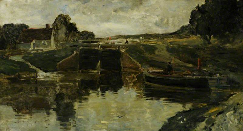Wikioo.org - The Encyclopedia of Fine Arts - Painting, Artwork by Bertram Priestman - Canal Lock Gates