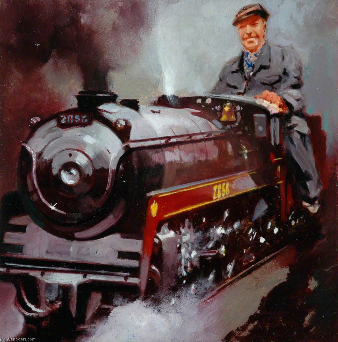 Wikioo.org - The Encyclopedia of Fine Arts - Painting, Artwork by Leslie Carr - Man Driving Miniature Train