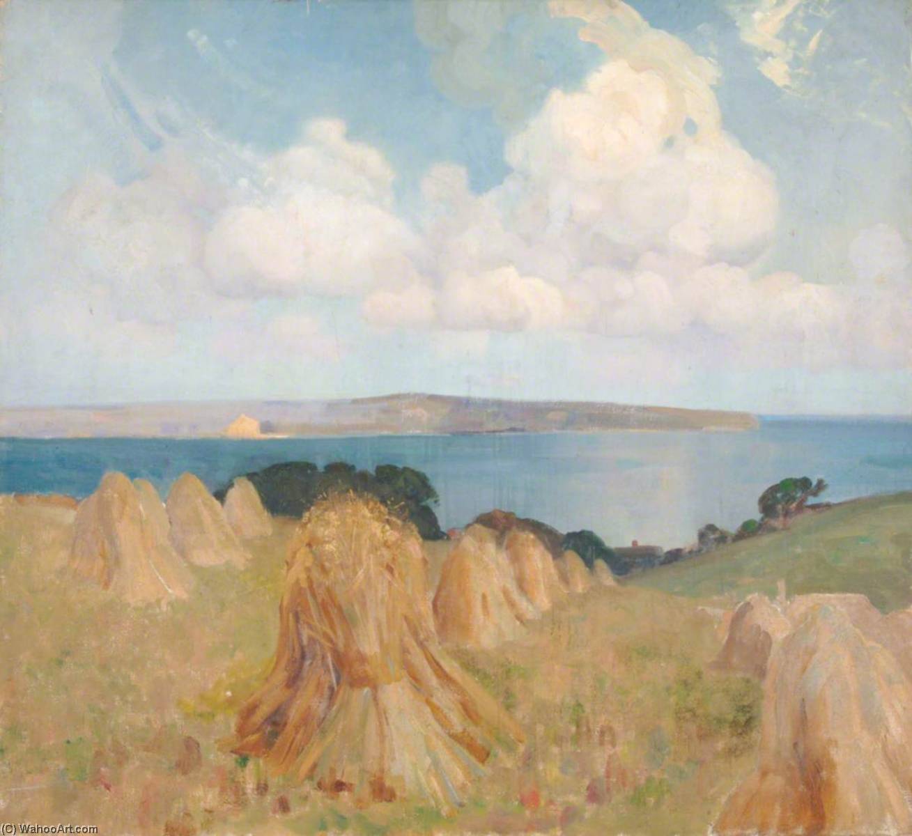 Wikioo.org - The Encyclopedia of Fine Arts - Painting, Artwork by Benjamin Haughton - Cornfield with Stooks