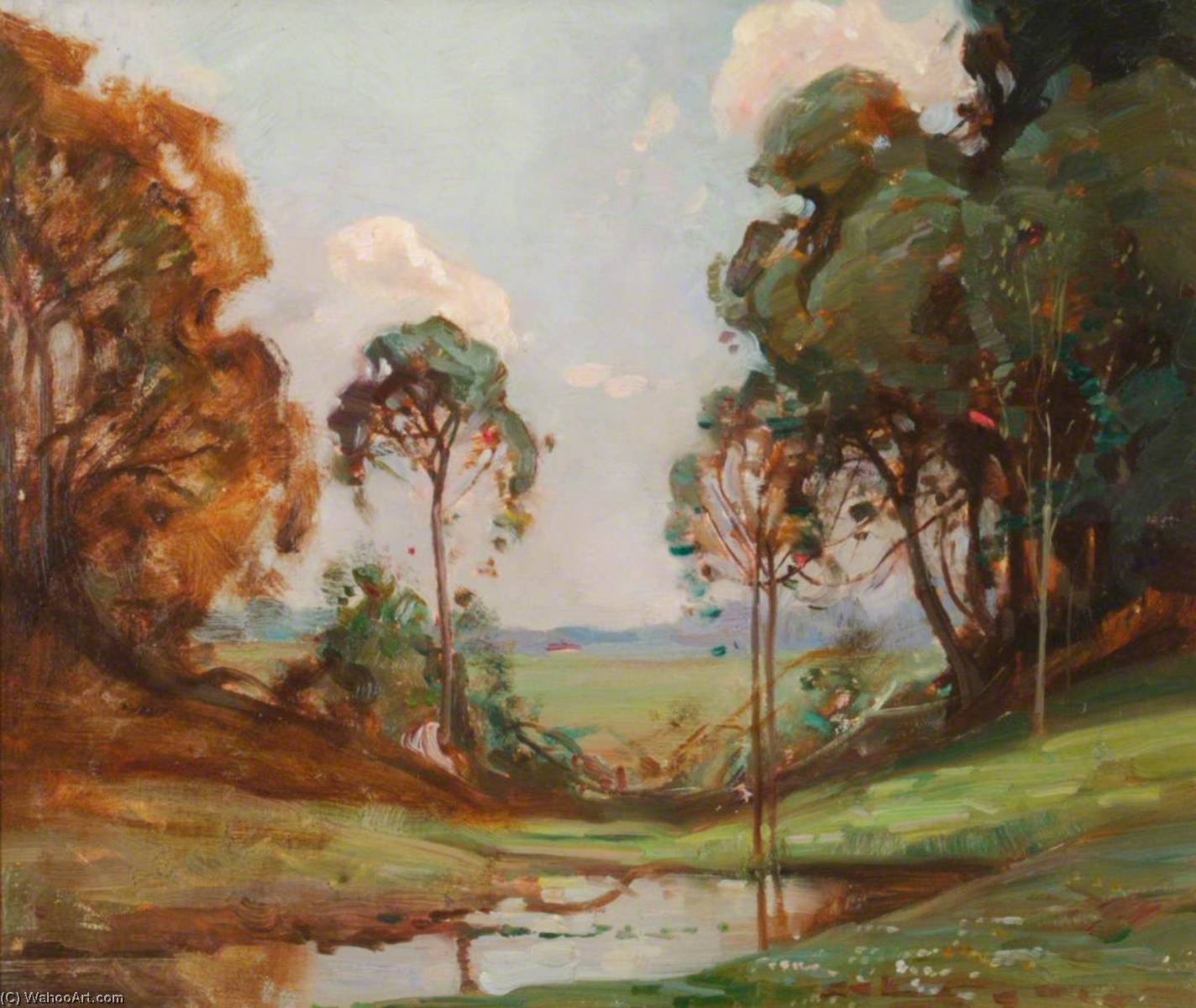 Wikioo.org - The Encyclopedia of Fine Arts - Painting, Artwork by Benjamin Haughton - Landscape with Pond