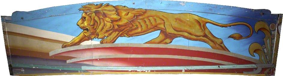 Wikioo.org - The Encyclopedia of Fine Arts - Painting, Artwork by Hall Fowle - Mrs Holland's Dodgems Lion (rounding board)