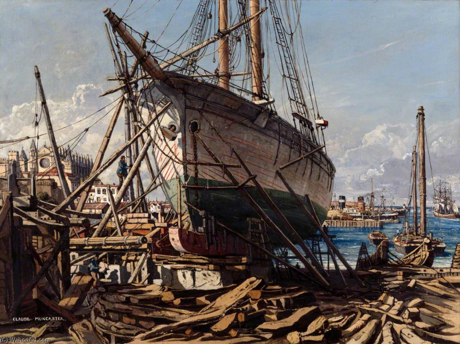 Wikioo.org - The Encyclopedia of Fine Arts - Painting, Artwork by Claude Muncaster - Shipyard at Palma in Majorca