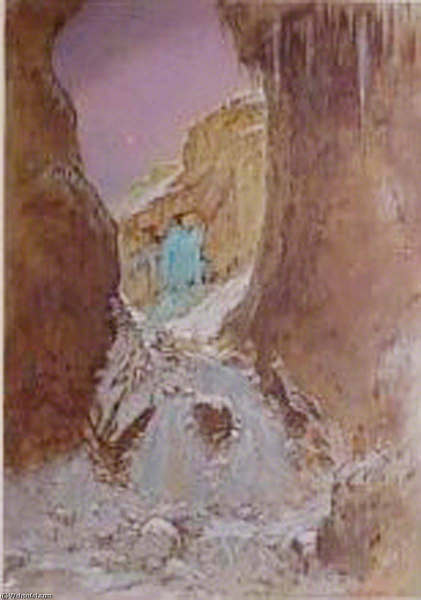 Wikioo.org - The Encyclopedia of Fine Arts - Painting, Artwork by William Shackleton - The Nymph of Gordale Scar with Gordale Scar Waterfall Frozen