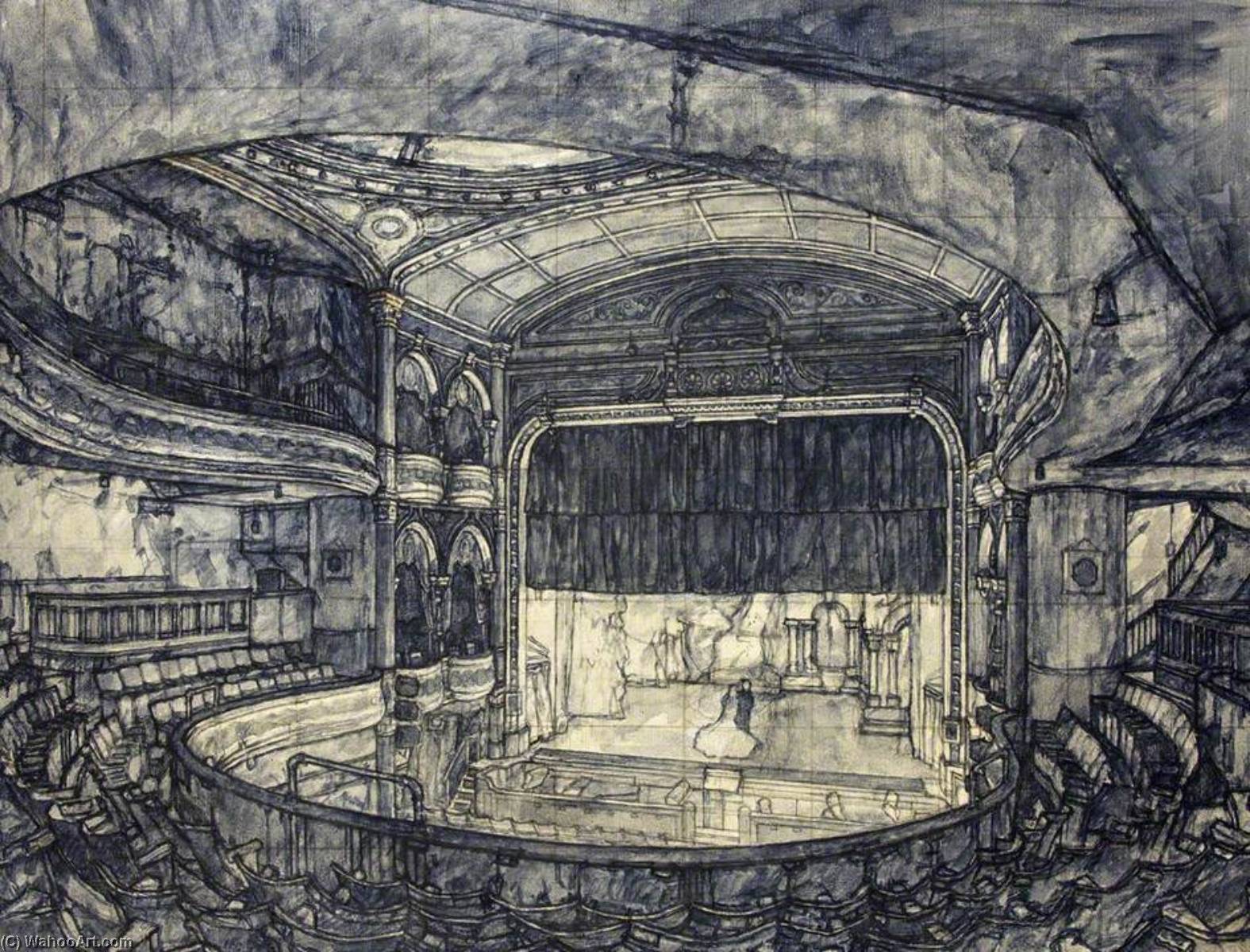 Wikioo.org - The Encyclopedia of Fine Arts - Painting, Artwork by Francis Hewlett - The Darkened Theatre, Interior Scene of the Bristol Empire and Music Hall in the 1940s