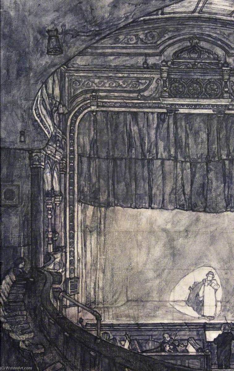 Wikioo.org - The Encyclopedia of Fine Arts - Painting, Artwork by Francis Hewlett - Spotlit, Interior Scene of the Bristol Empire and Music Hall in the 1940s