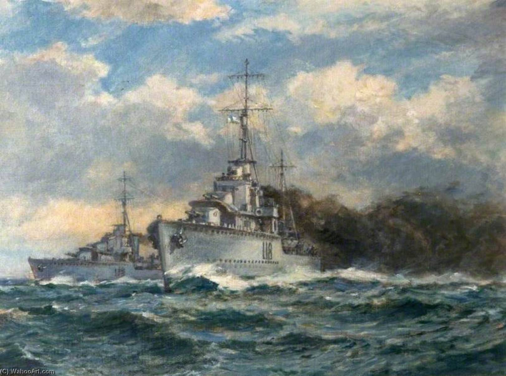 Wikioo.org - The Encyclopedia of Fine Arts - Painting, Artwork by Bernard Finnigan Gribble - A Smokescreen, Naval Engagement