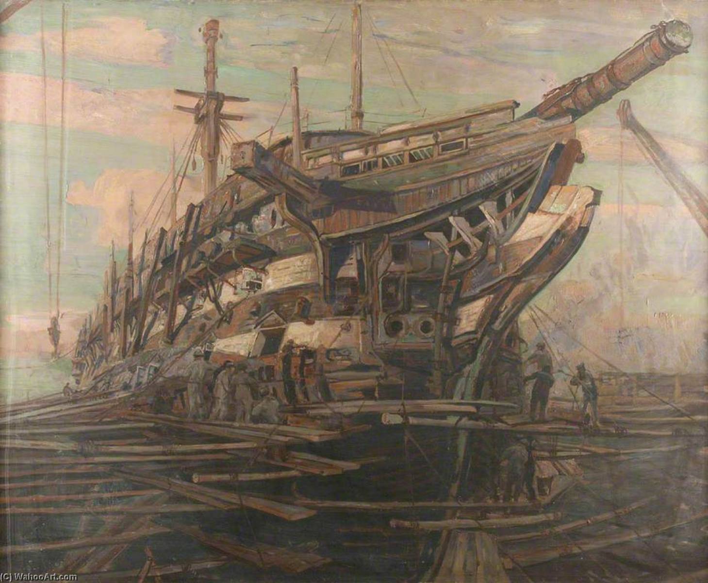 Wikioo.org - The Encyclopedia of Fine Arts - Painting, Artwork by Robert Borlase Smart - The Restoration of HMS 'Implacable'