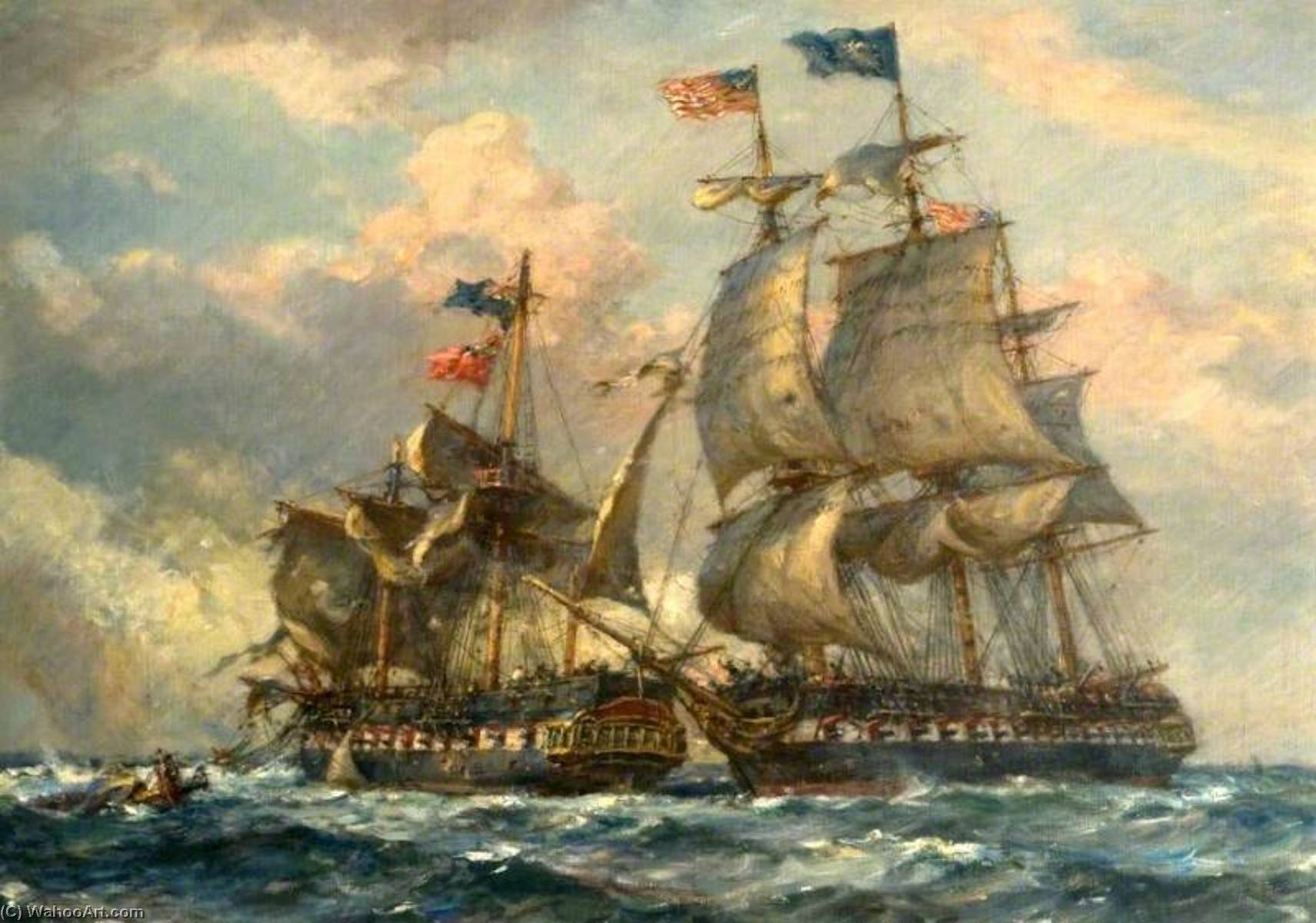 Wikioo.org - The Encyclopedia of Fine Arts - Painting, Artwork by Bernard Finnigan Gribble - An Engagement between British and American Ships