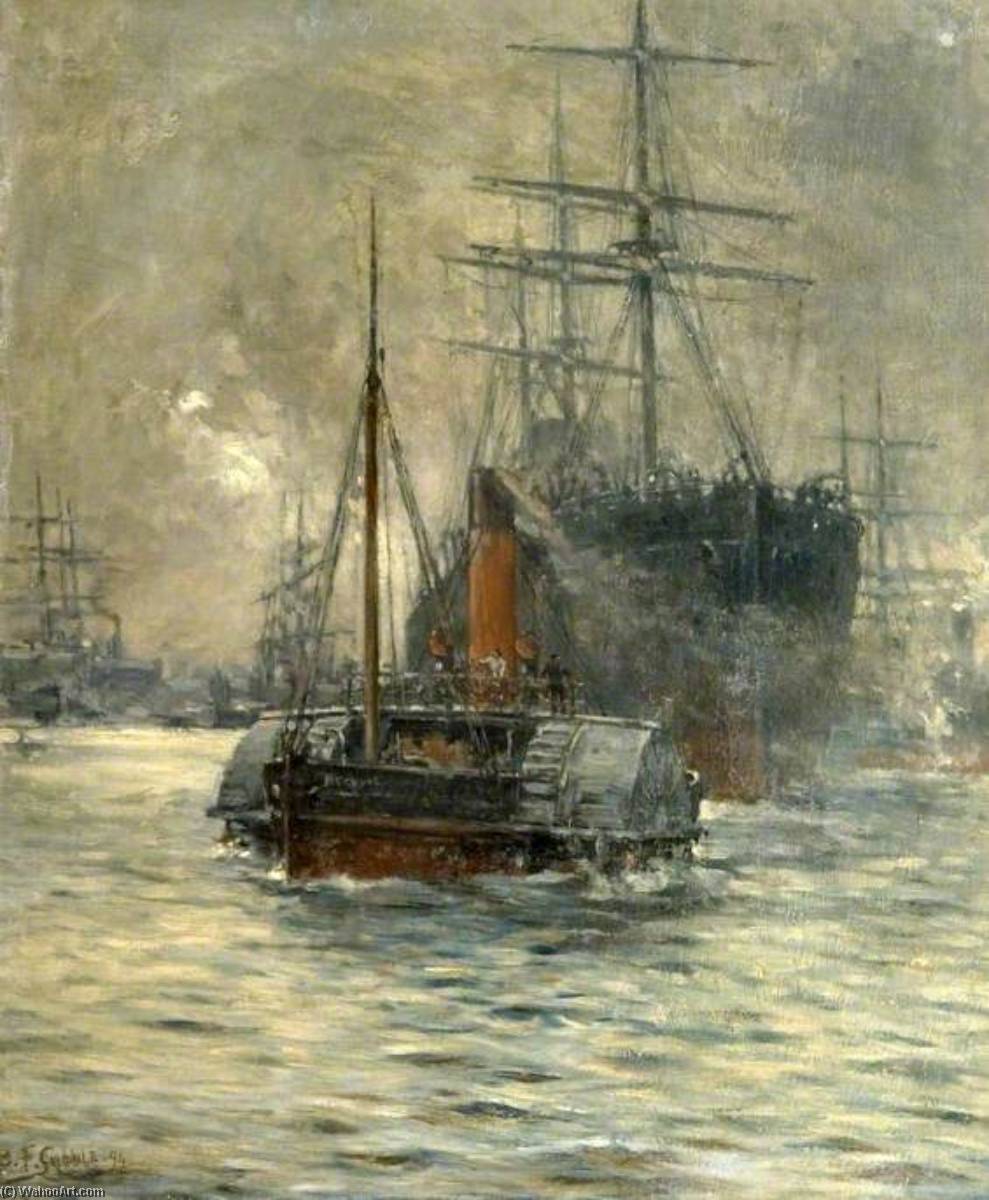 Wikioo.org - The Encyclopedia of Fine Arts - Painting, Artwork by Bernard Finnigan Gribble - Evening Departure, London River Boat